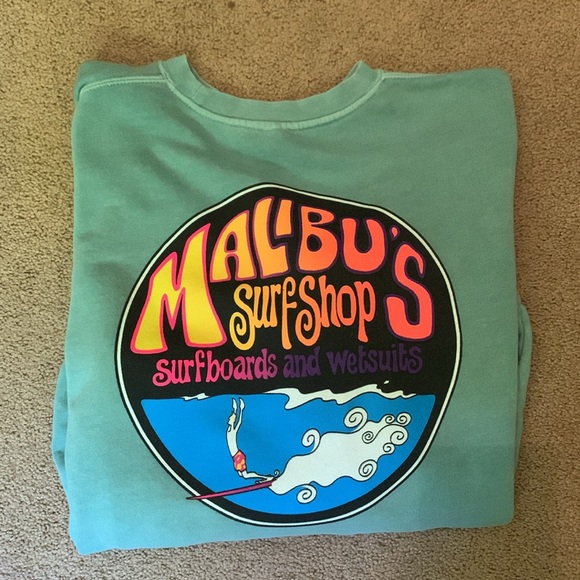Teal blue/sea foam green Malibu Surf Shop sweatshirt. - Picture 3 of 3